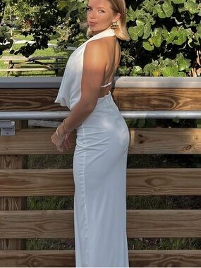 Zara White Backless Cowl Neck Dress